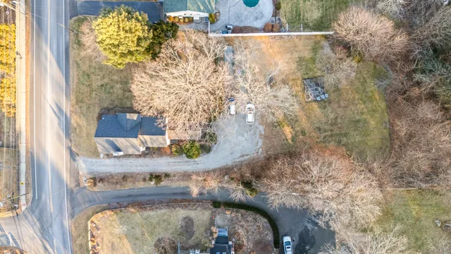 an aerial view of beach and city space