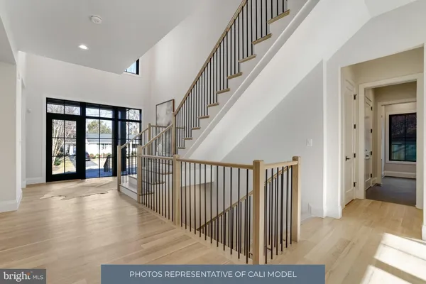 a view of staircase with wooden floor and stairs