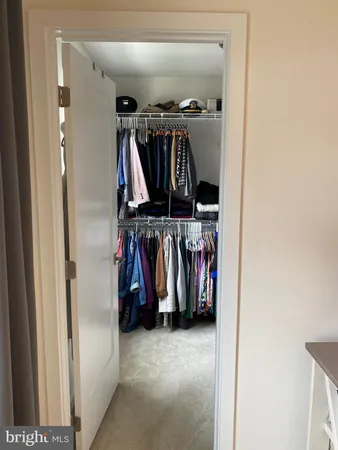 a view of walk in closet with clothes
