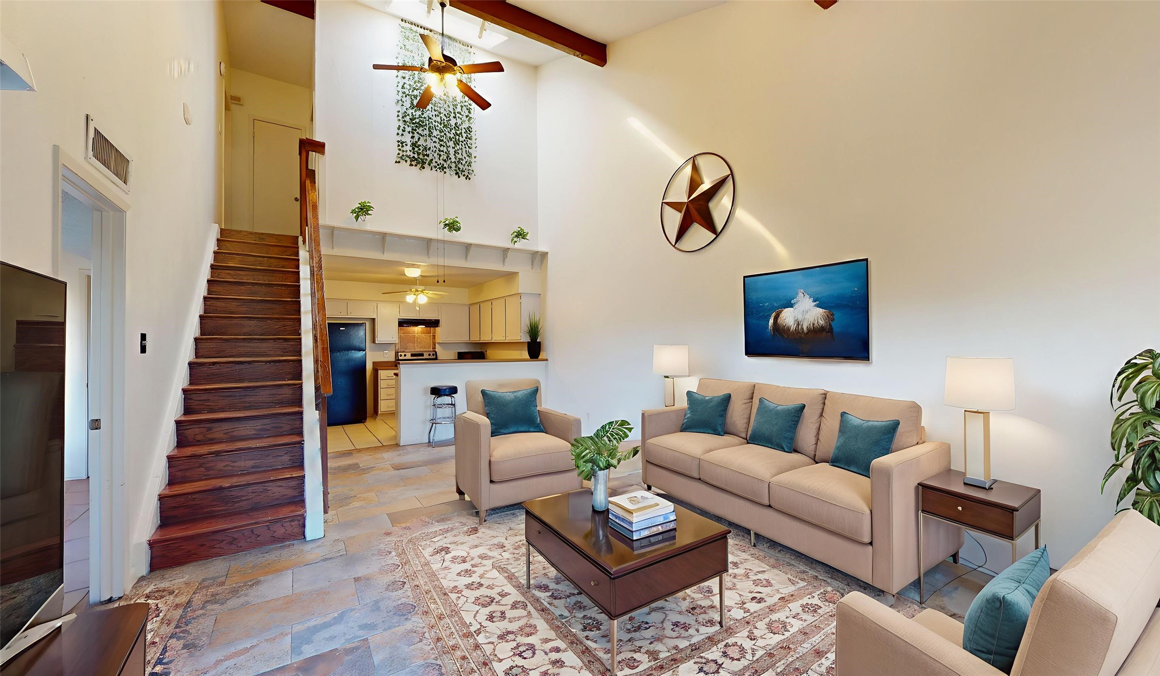 Welcome Home! High ceiling, bright area - Virtually Staged (Living room)