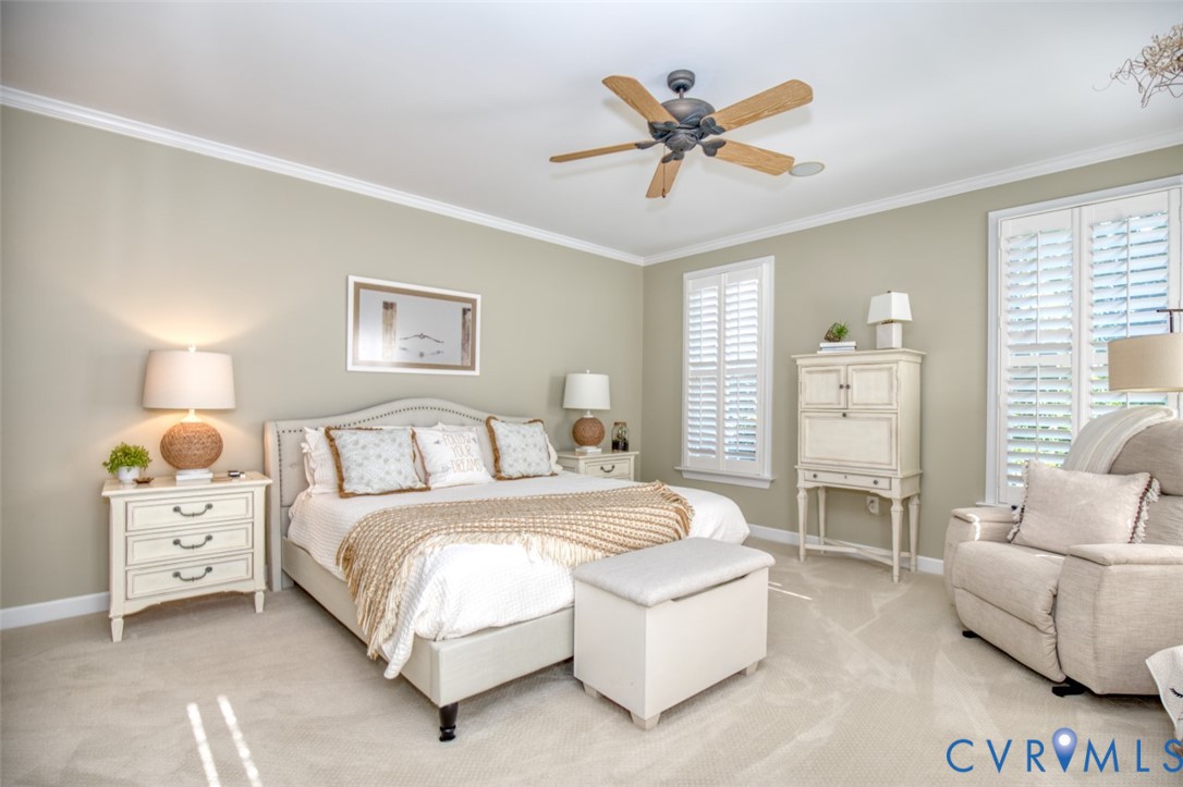 9960 Mill Pond Road Toano, VA 23168 - Photo 31 of 42 Crown molding, ceiling fan, carpet flooring, and w