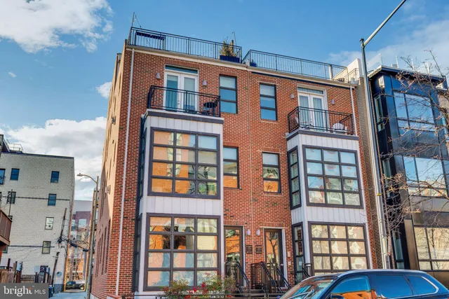 a front view of a multi story building