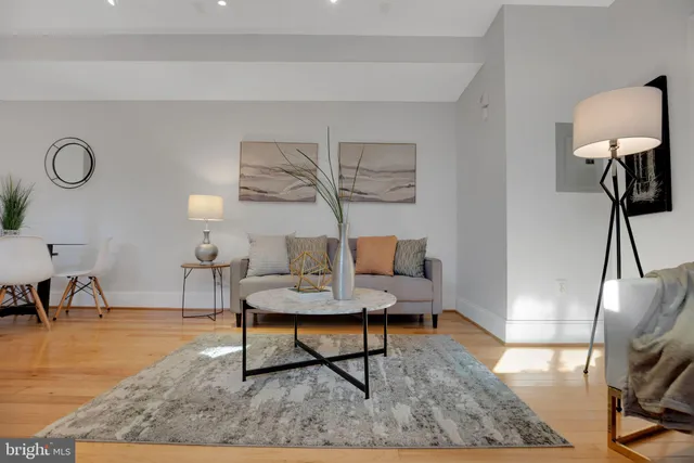 a living room with furniture and a rug