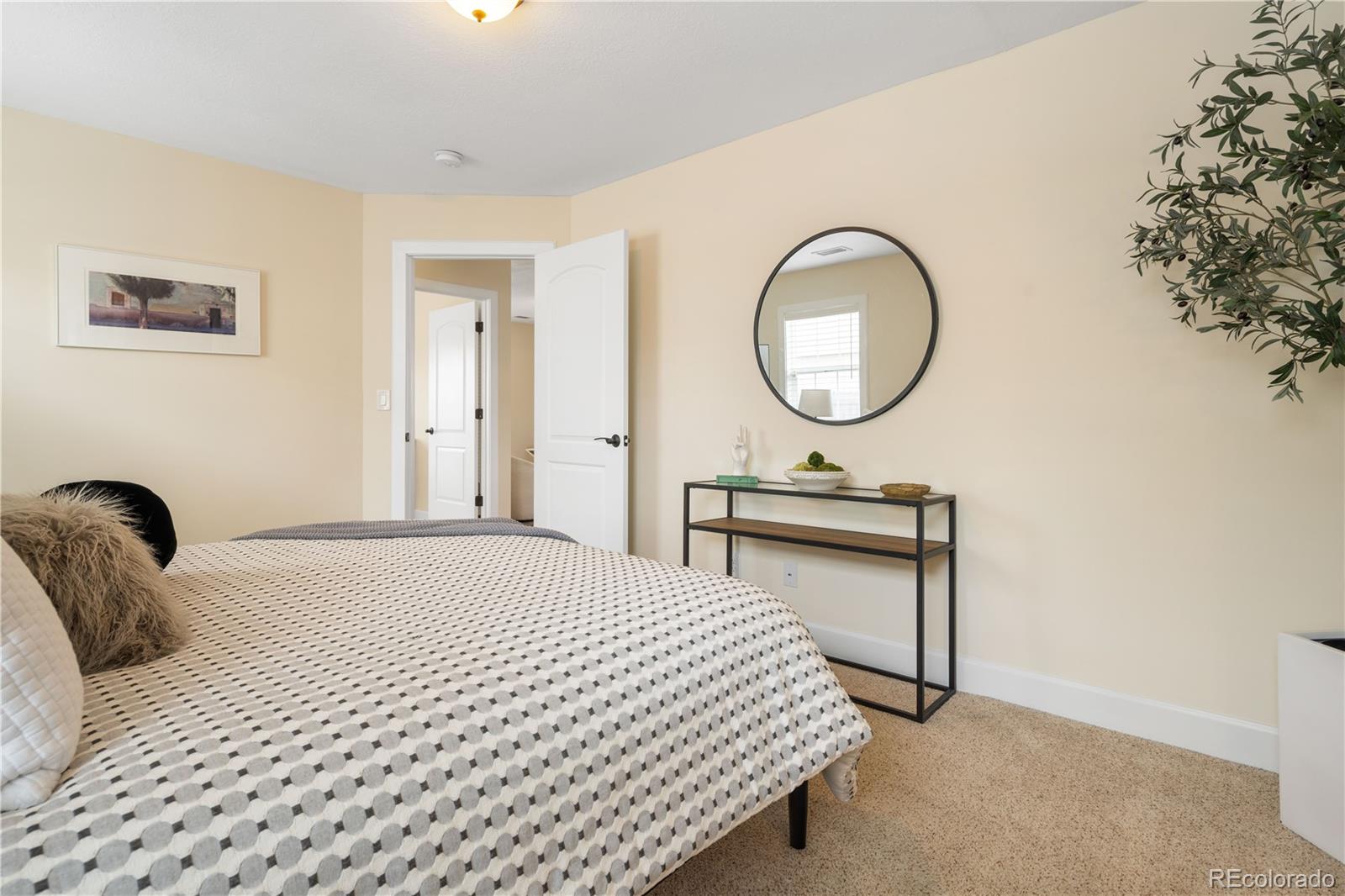 2242 North Lamar Street Edgewater, CO 80214 - Photo 14 of 27 a bedroom with a bed a mirror and a potted plant