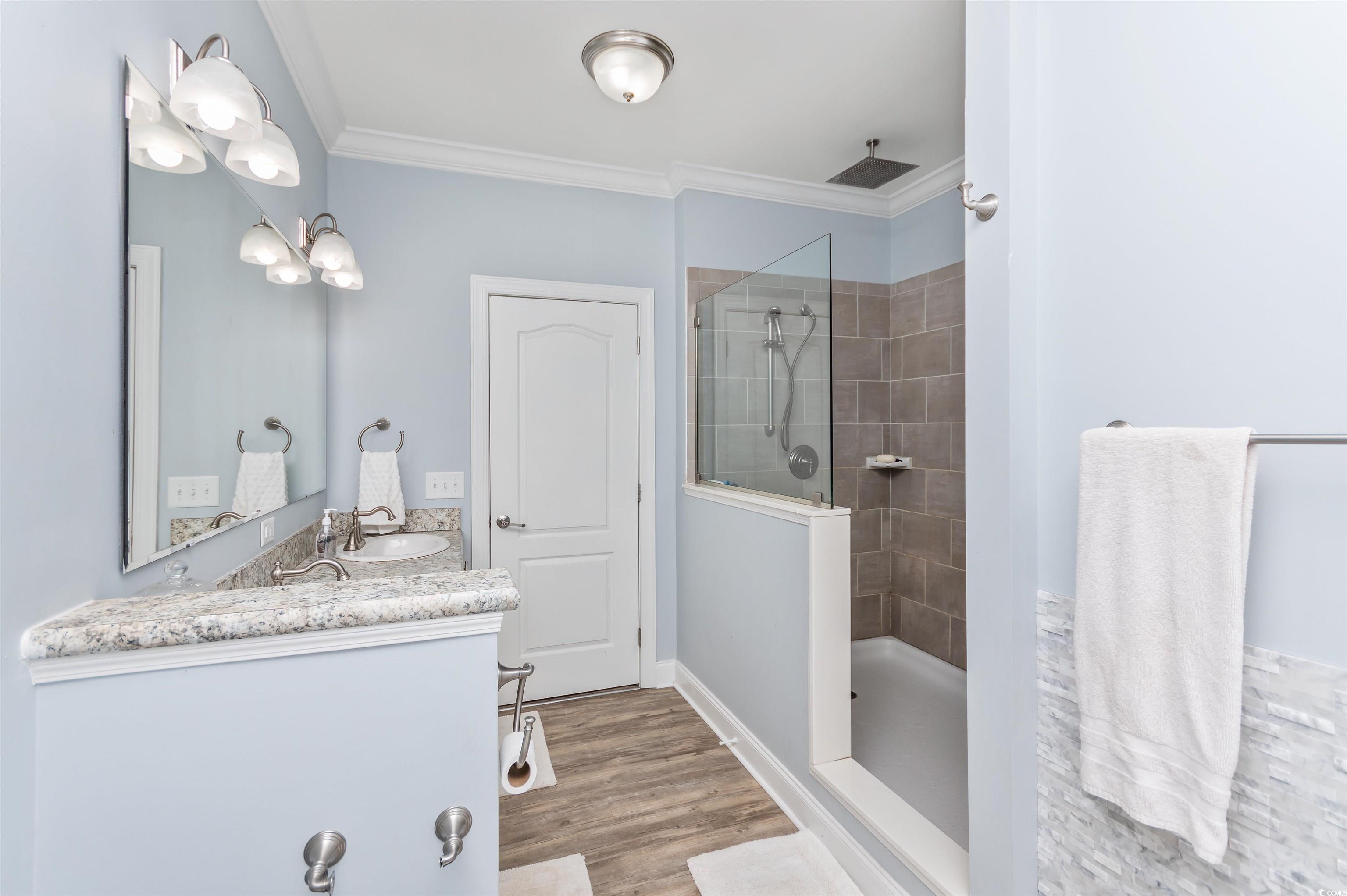 510 Council Bluff Road Longs, SC 29568 - Photo 16 of 40 Bathroom featuring a tile shower, vanity, and hard