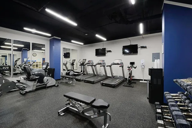 a view of a room with gym equipment