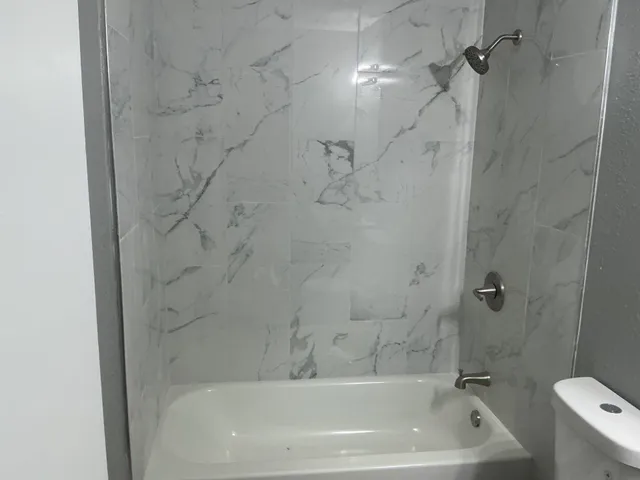 a bathroom with a bathtub