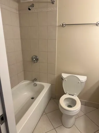 a white toilet sitting next to a bath tub