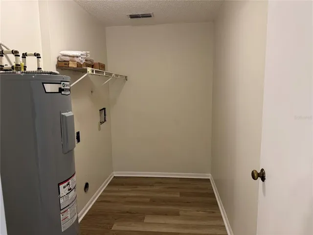 a view of a room with rack on the wall and a potted plant