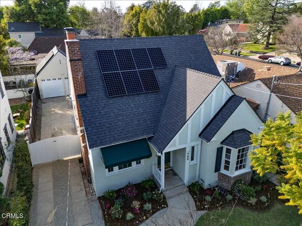 a aerial view of a house with balcony
