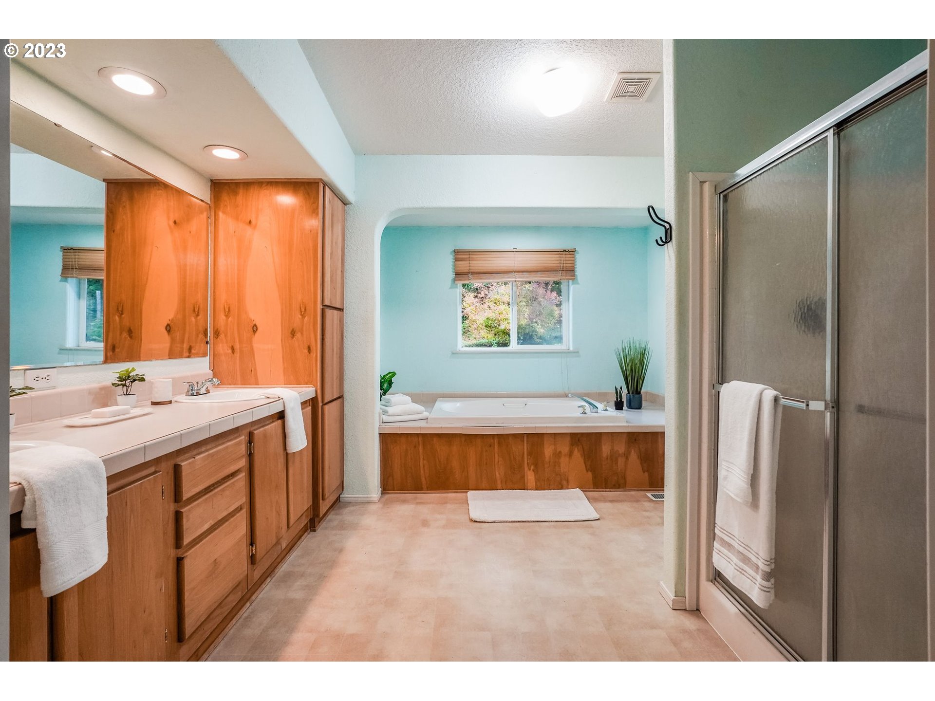 2242 East Loop Road Stevenson, WA 98648 - Photo 25 of 48 a bathroom with a tub sink and mirror