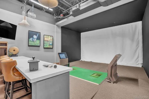 a workspace with furniture and window