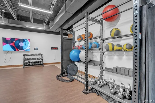 a view of a room with gym equipment