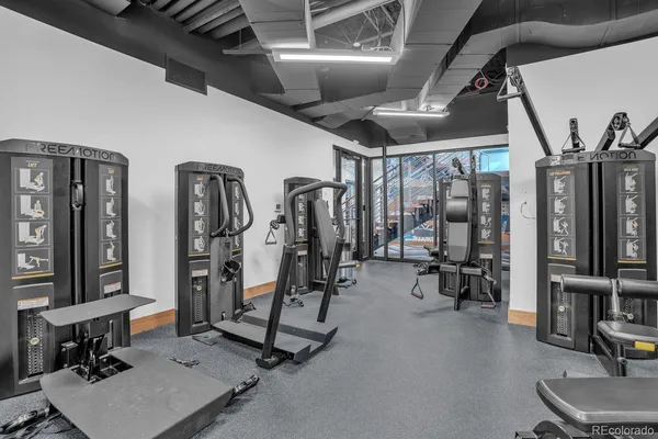 a view of a room with gym equipment