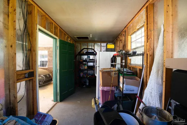 a view of a hallway with workspace