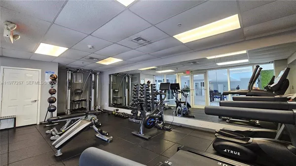 a view of a room with gym equipment