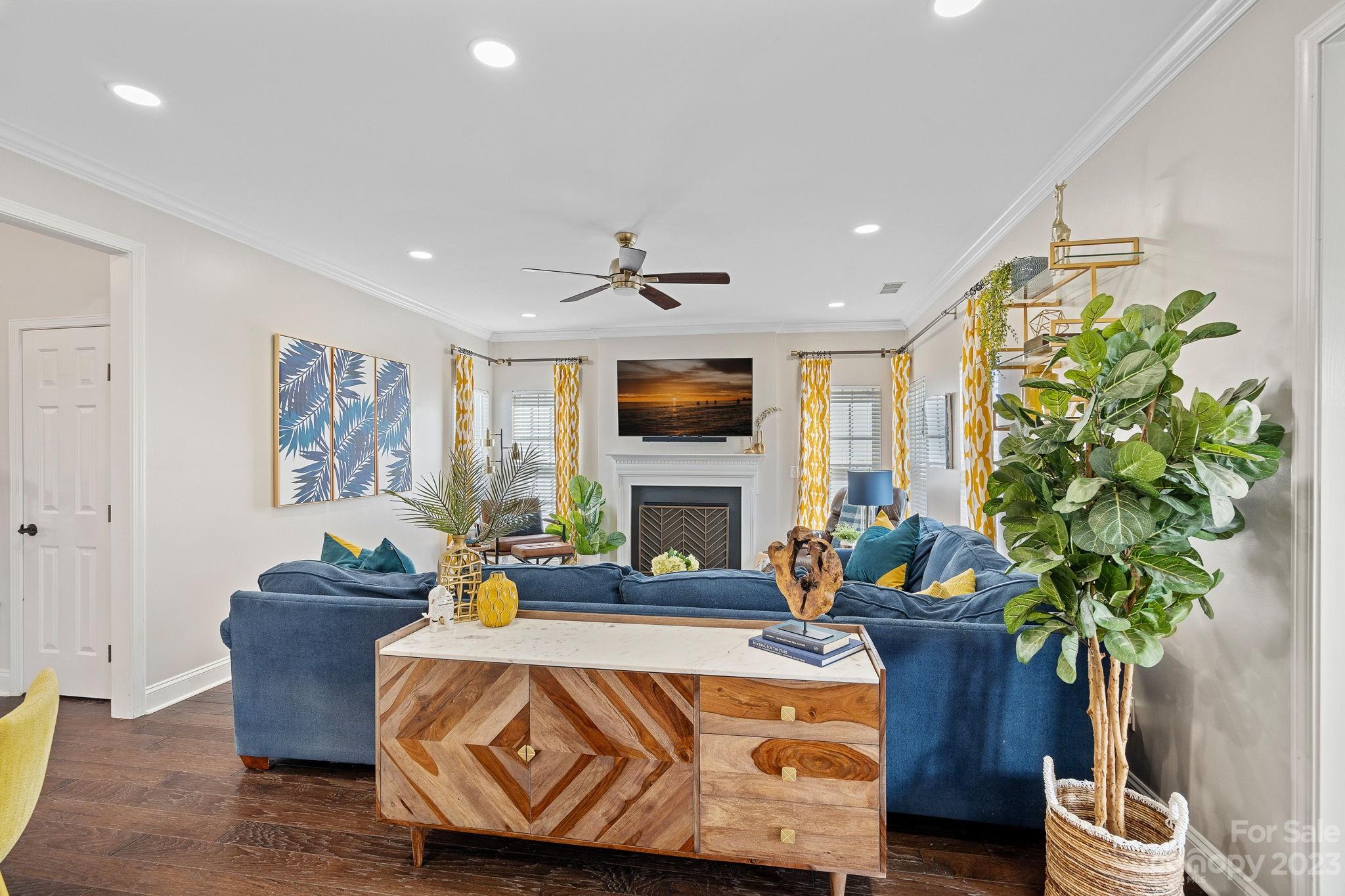 512 St George Road Fort Mill, SC 29708 - Photo 8 of 35 a living room with furniture a potted plant and a fireplace