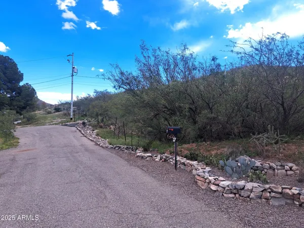 a view of a road with a yard