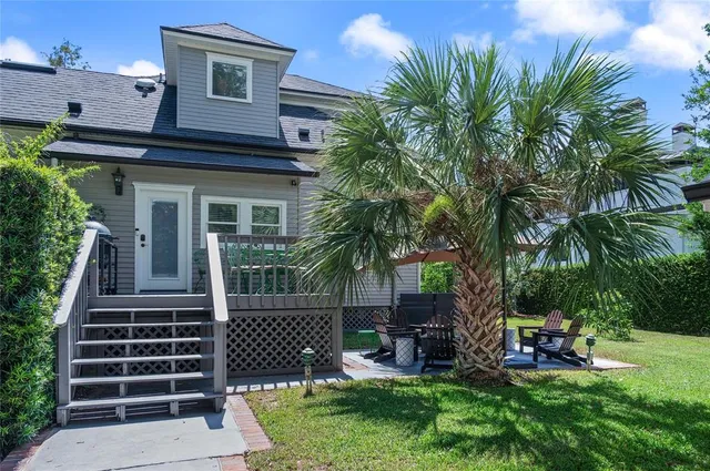 a backyard of a house with seating space