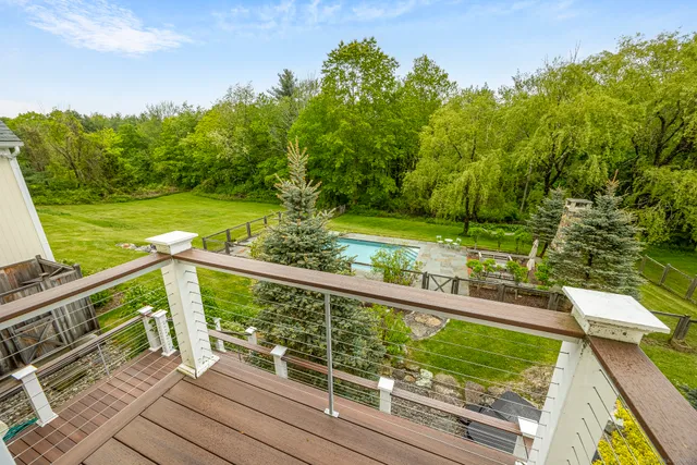 a view of a balcony with lake