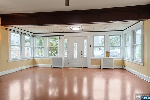 a living room with a large window