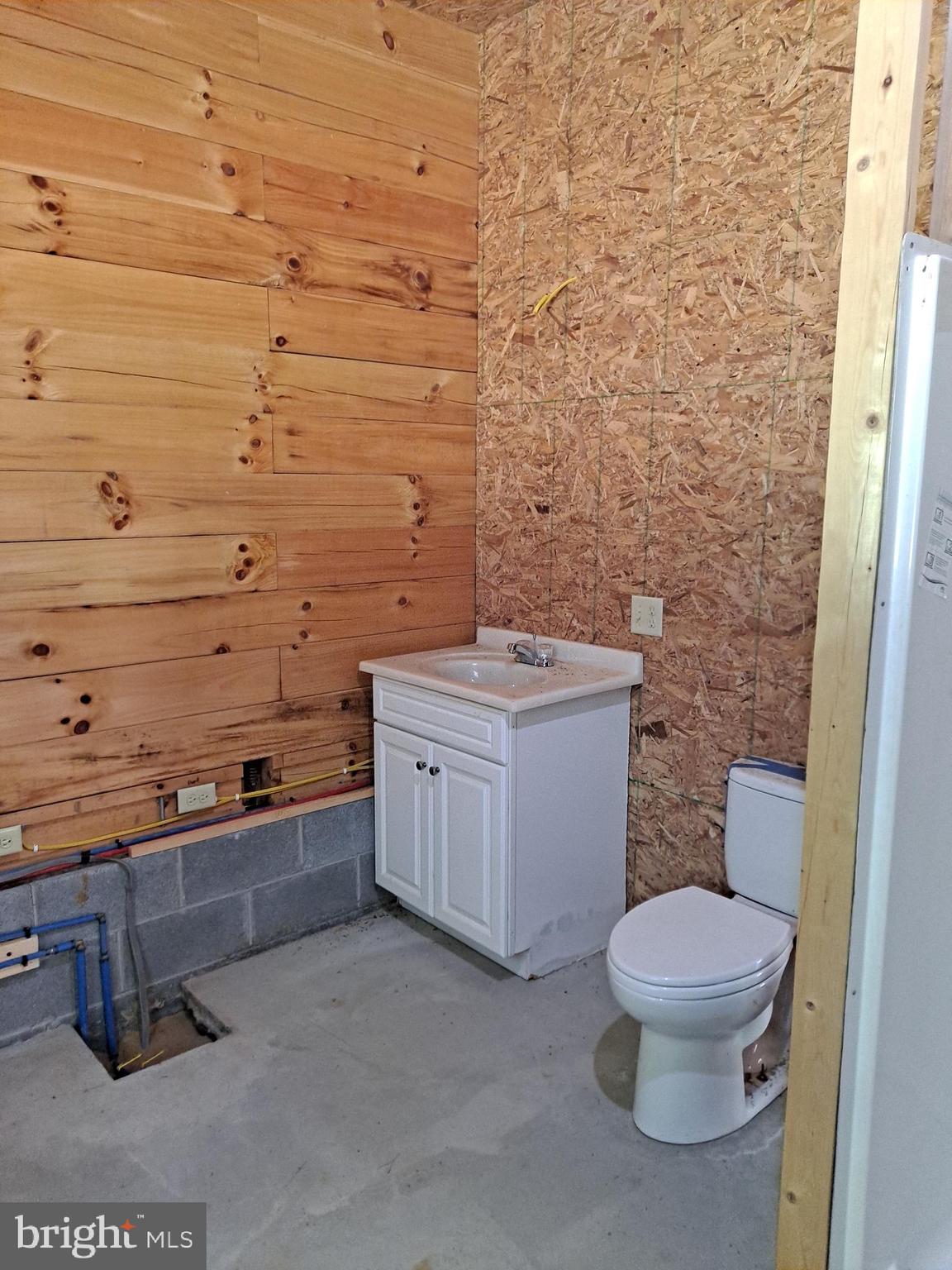 1079 Little Mountain Road Cabins, WV 26855 - Photo 25 of 50 a bathroom with a granite countertop toilet and a sink
