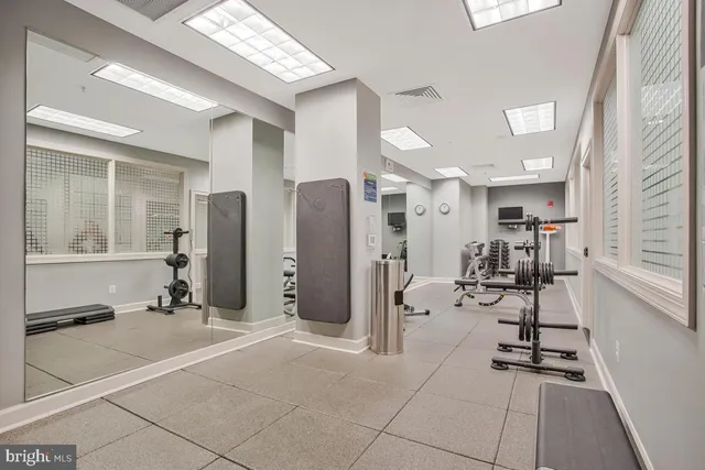 a view of a room with gym equipment