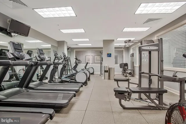 a view of a room with gym equipment