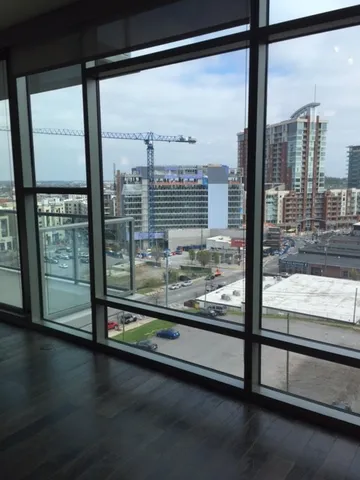 a view of a glass door with a glass door