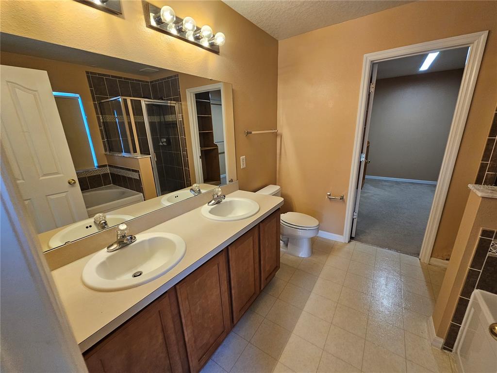 1881 Strathmore Circle Mount Dora, FL 32757 - Photo 9 of 16 a bathroom with a sink a toilet a mirror and vanity