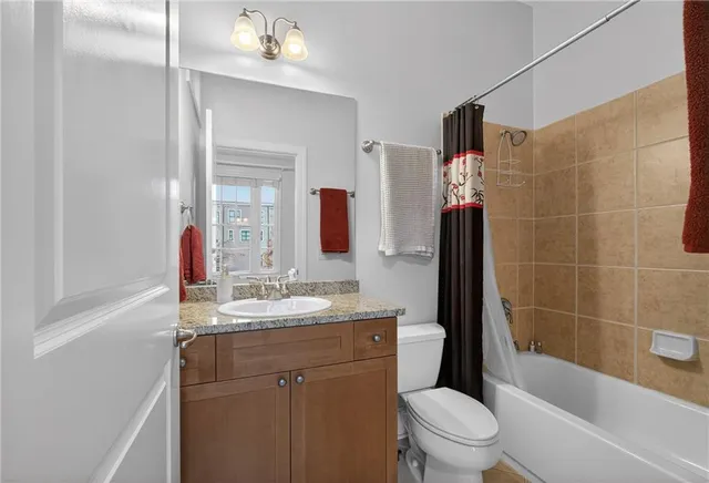 a bathroom with a sink a toilet a mirror a vanity and shower