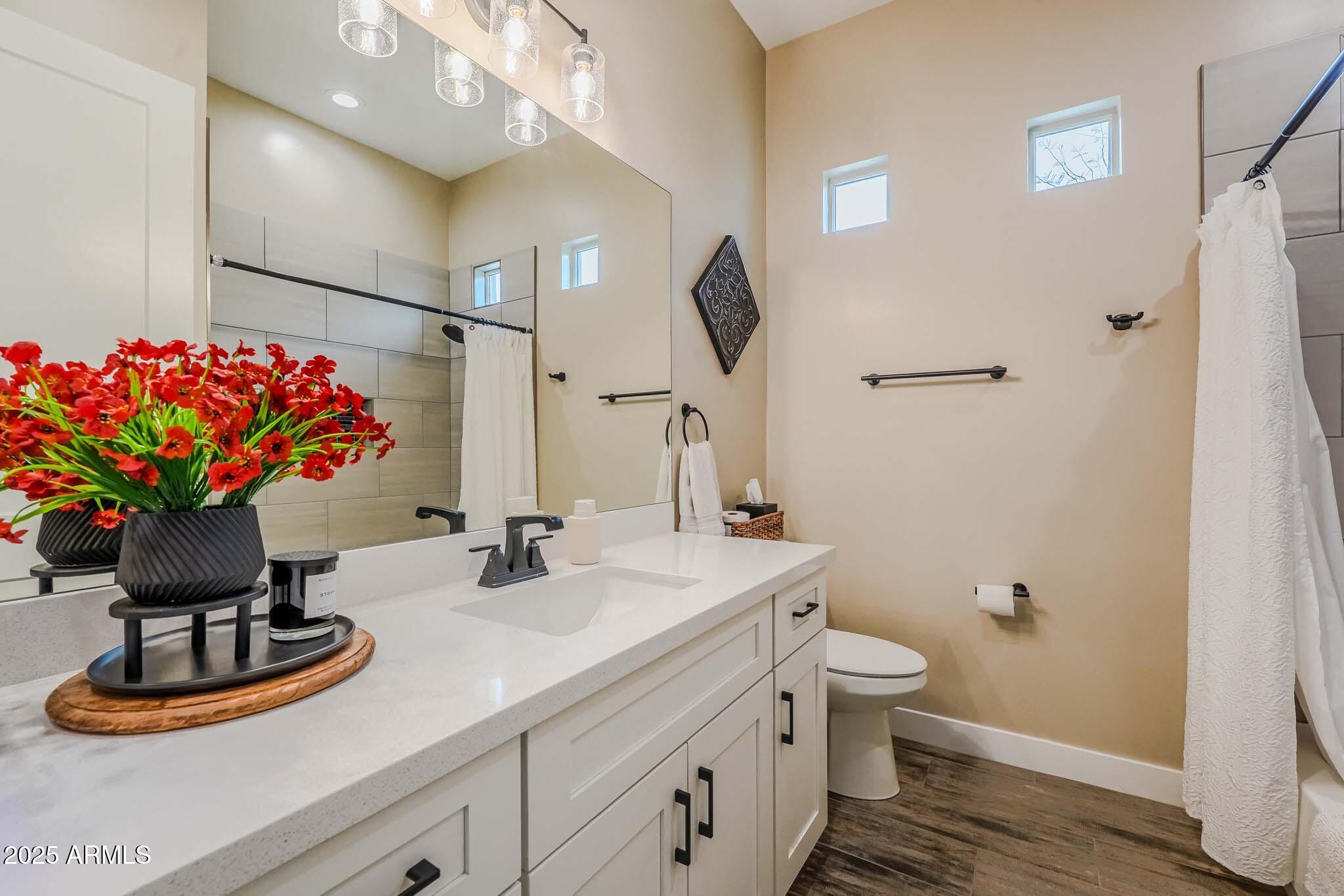 2049 East Gaffney Road New River, AZ 85087 - Photo 35 of 77 a bathroom with a sink a toilet and a mirror