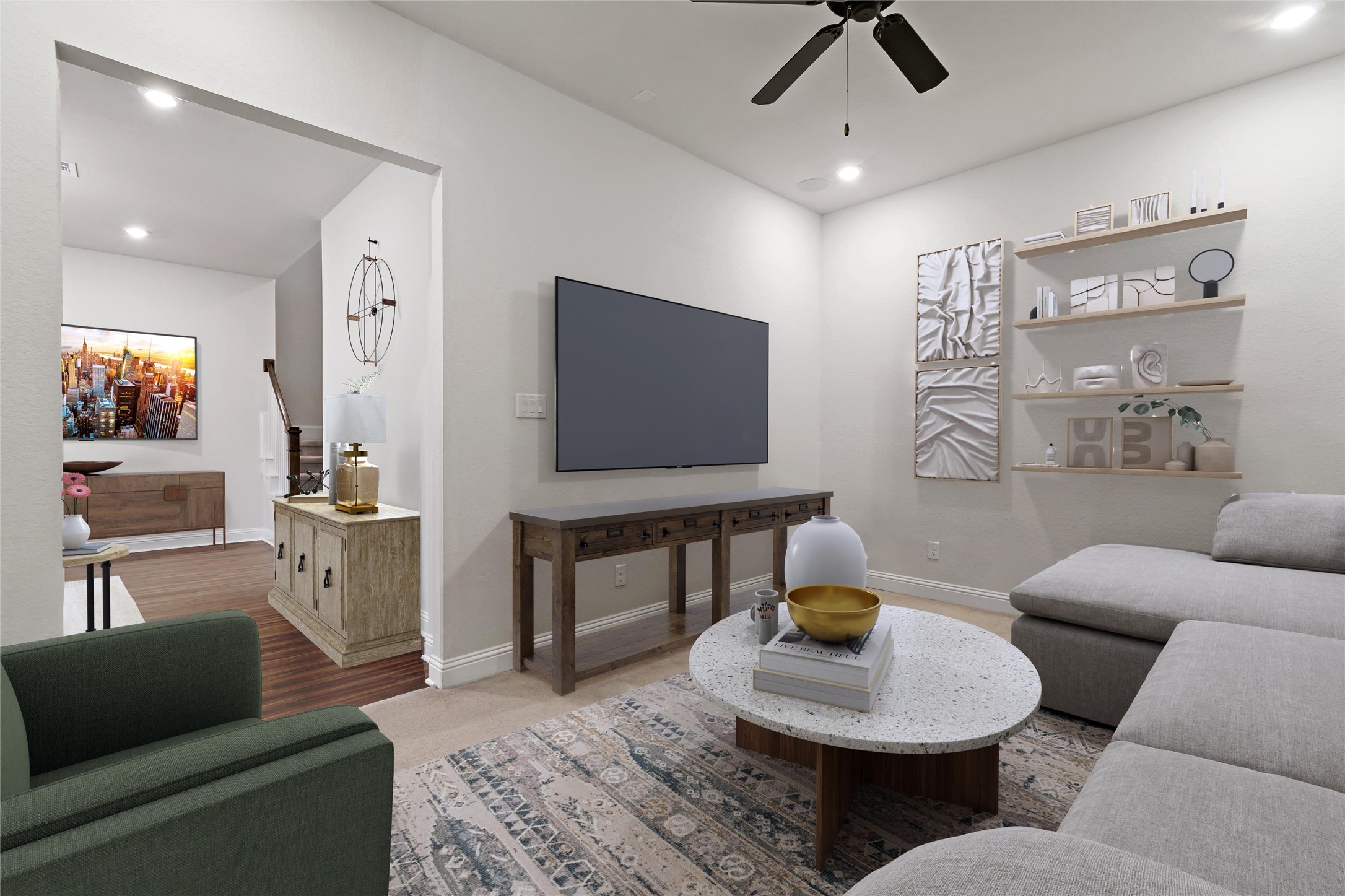 4802 Gingerwood Trace Lane Rosharon, TX 77583 - Photo 19 of 44 a living room with furniture and a flat screen tv