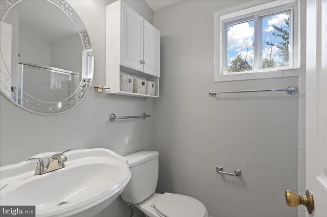 a bathroom with a toilet a sink and mirror