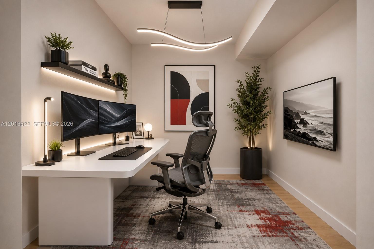 115 Southwest 11th Street, Unit 707 Miami, FL 33130 - Photo 1 of 25 a workspace with furniture and mirror