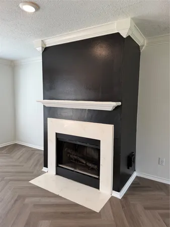 a living room with a fireplace