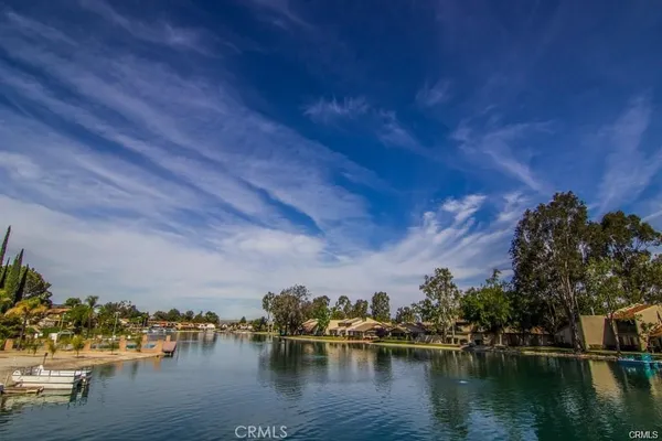a view of a lake with houses