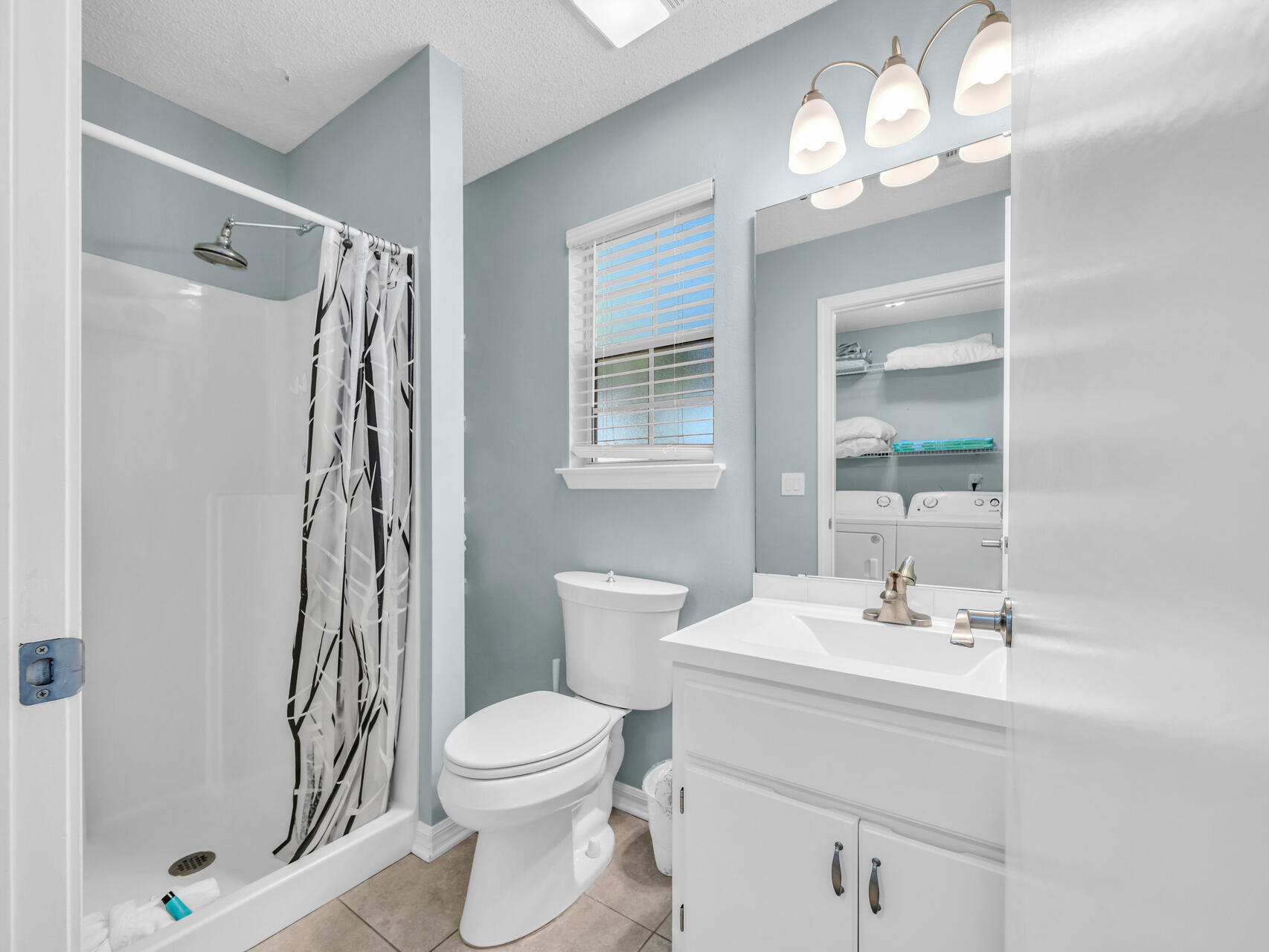 223 Redfish Circle Santa Rosa Beach, FL 32459 - Photo 10 of 26 a bathroom with a sink a toilet a mirror a vanity and shower