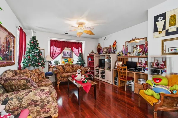 a living room with lots of furniture