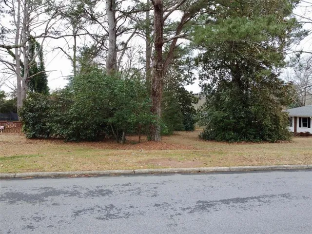 a view of a yard with trees