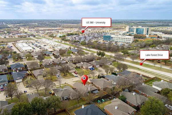 an aerial view of residential houses with outdoor space