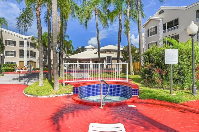 a garden view with a seating space