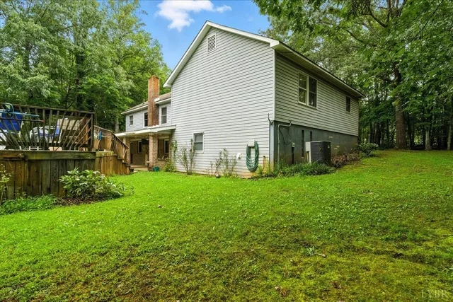 a garden view with a seating space