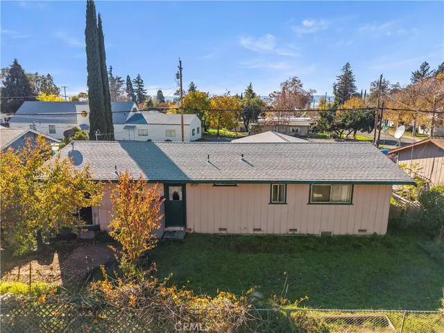 a aerial view of a house with garden