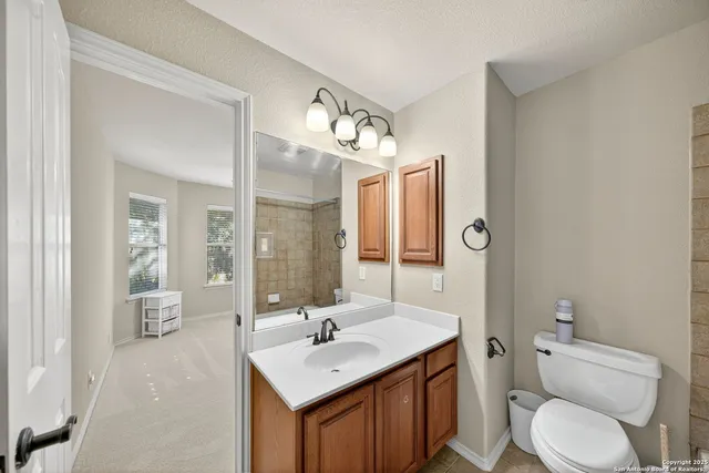 a bathroom with a toilet sink and mirror
