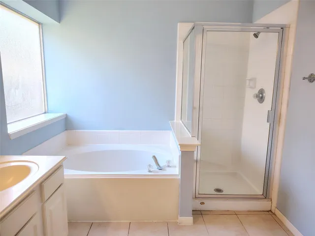 a bathroom with a shower and a bathtub