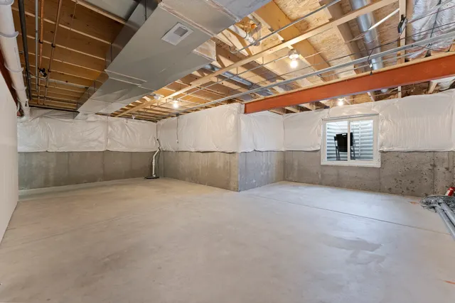 a view of a room with wooden roof