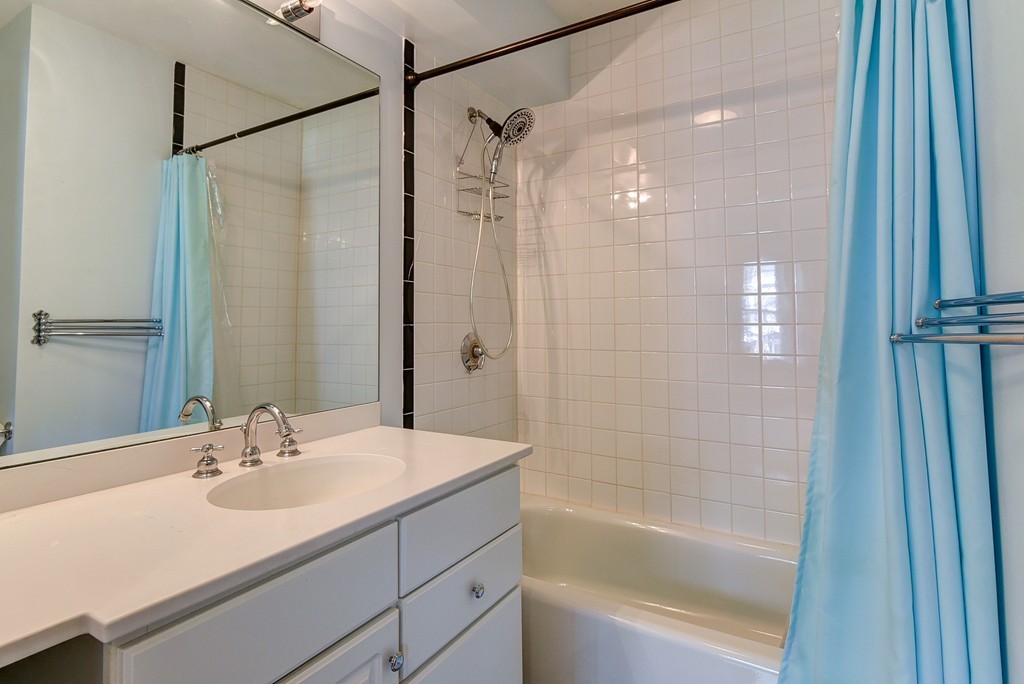 58 Webster Street, Unit 58 Newton, MA 02465 - Photo 22 of 28 a bathroom with a shower sink vanity and a mirror