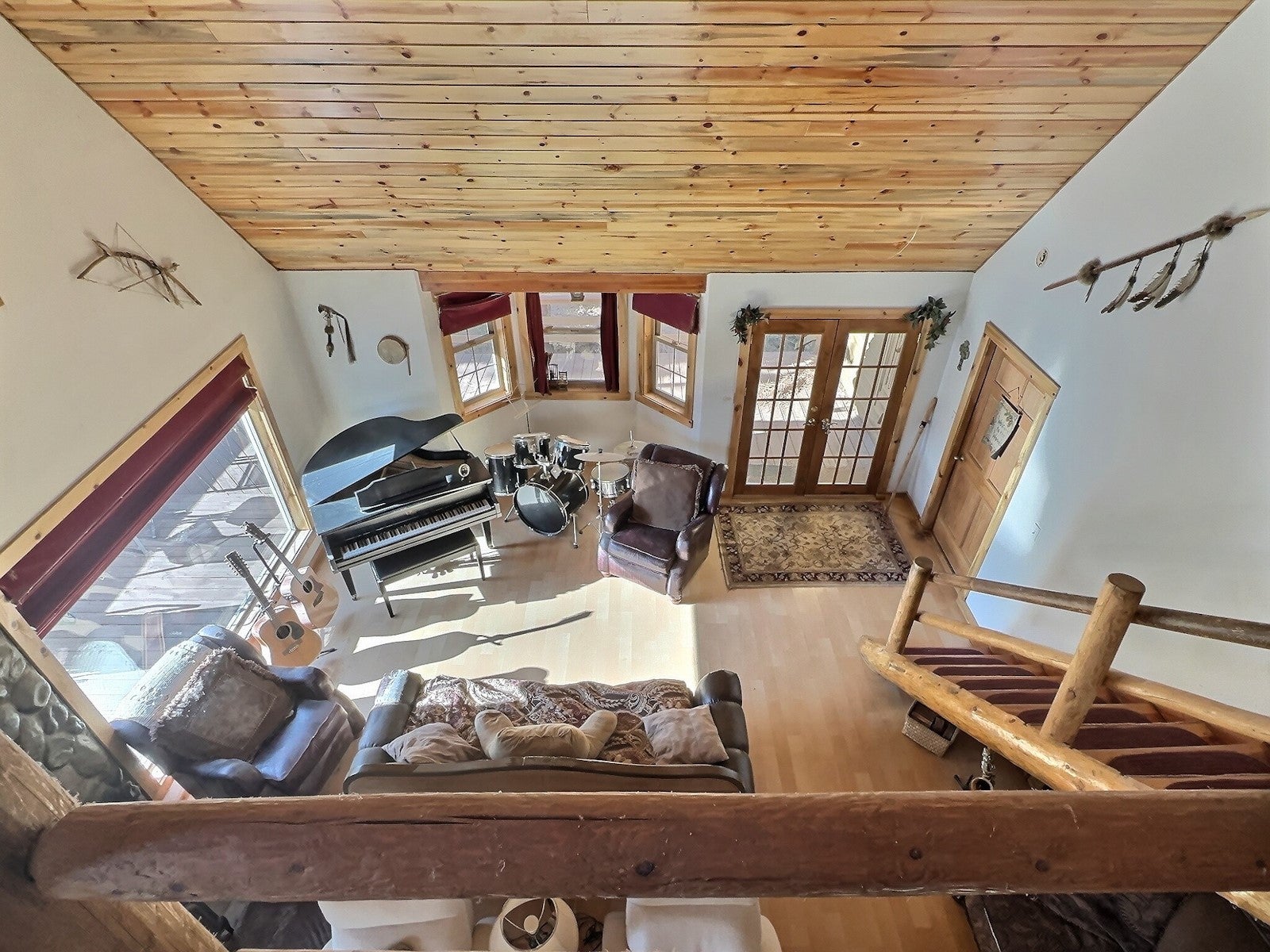 152 Buffalo Bill Road Plains, MT 59859 - Photo 33 of 71 Living room with hardwood / wood-style flooring, vaulted ceiling, french doors, and wood ceiling