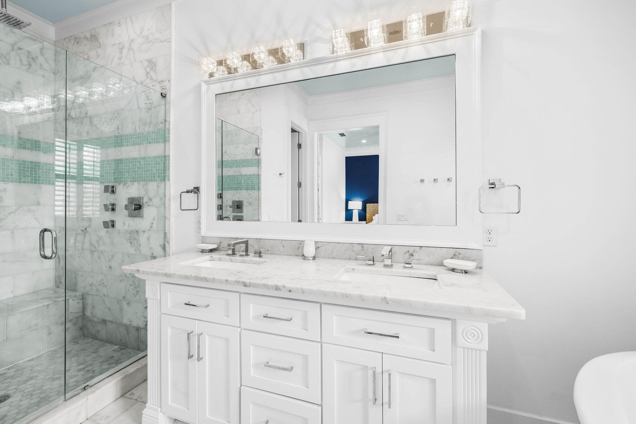 52 Pine Crest Circle Inlet Beach, FL 32461 - Photo 38 of 49 a bathroom with a sink vanity granite and a mirror